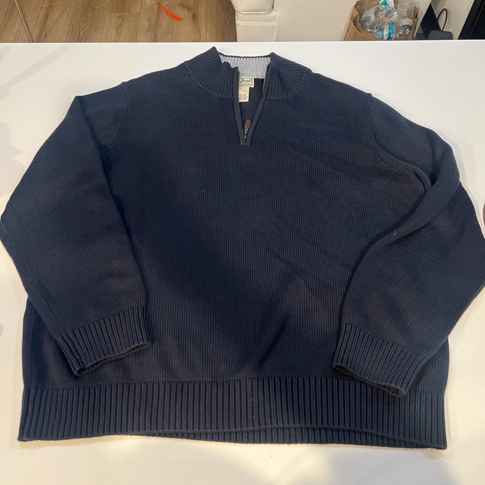 L.L. Bean Men's Dark Blue Zip-Up Sweater quarter zip XXL